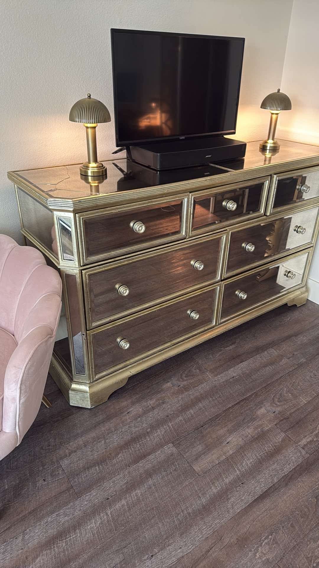 ✨ Luxe Mirrored 9-Drawer Dresser • Champagne Gold • Hollywood Regency