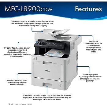 Brother MFC-L8900CDW Wireless Color Laser Printer, All-In-One, Print, Scan, Copy, Fax
