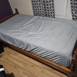 Wood Twin Size Bed W/ 14" Mattress 