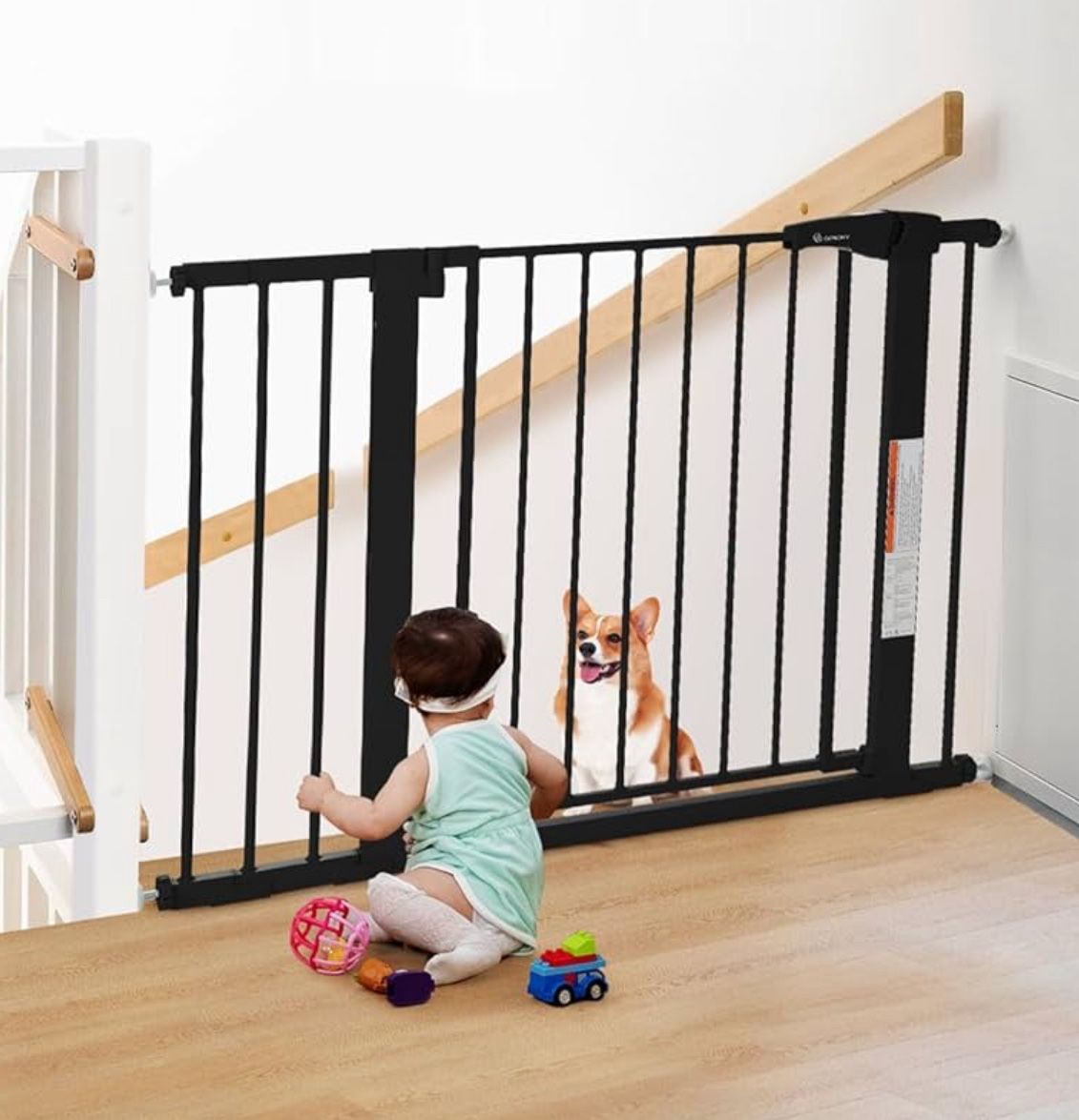 COMOMY 29.5-43.3" Safety Baby Gate Extra Wide, Auto Close Dog Gate for House Doorways Stairs, Pressure Mounted Easy Walk Through Pet Gate Child Gate, 