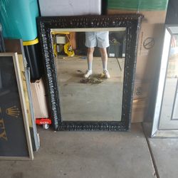 Large Antique Mirror Black Frame 