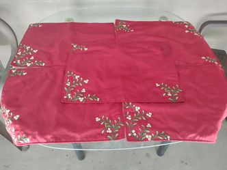 Red embroidery placemat set for sale. &3)