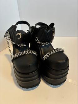 Black Demonia Wave 20 Wedge Platform Sandals