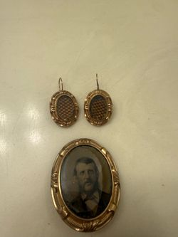 Antique 1860s Victorian Mourning Brooch & Earrings Set