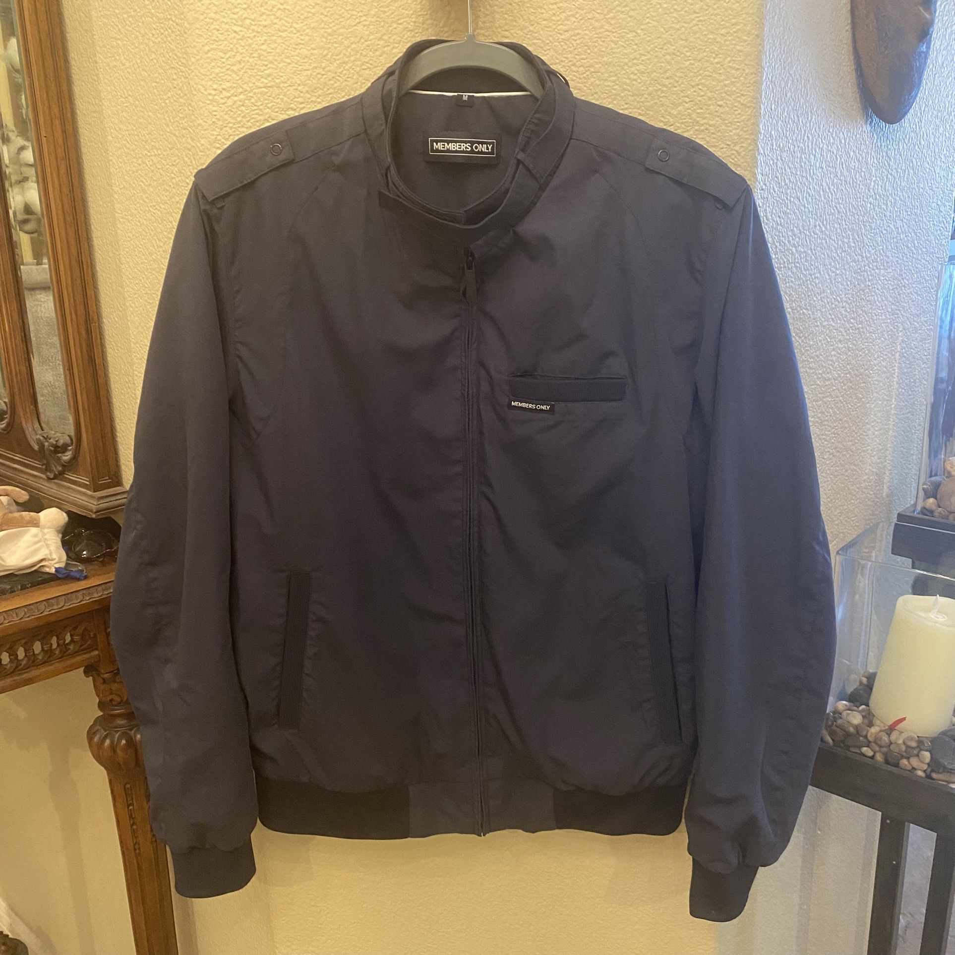 MEMBERS ONLY Men Navy Classic Iconic Racer Zipped Jacket Size Medium
