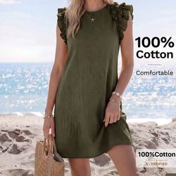 Sylviya Solid Color Ruffle Trim Vacation Mini Dress For Women