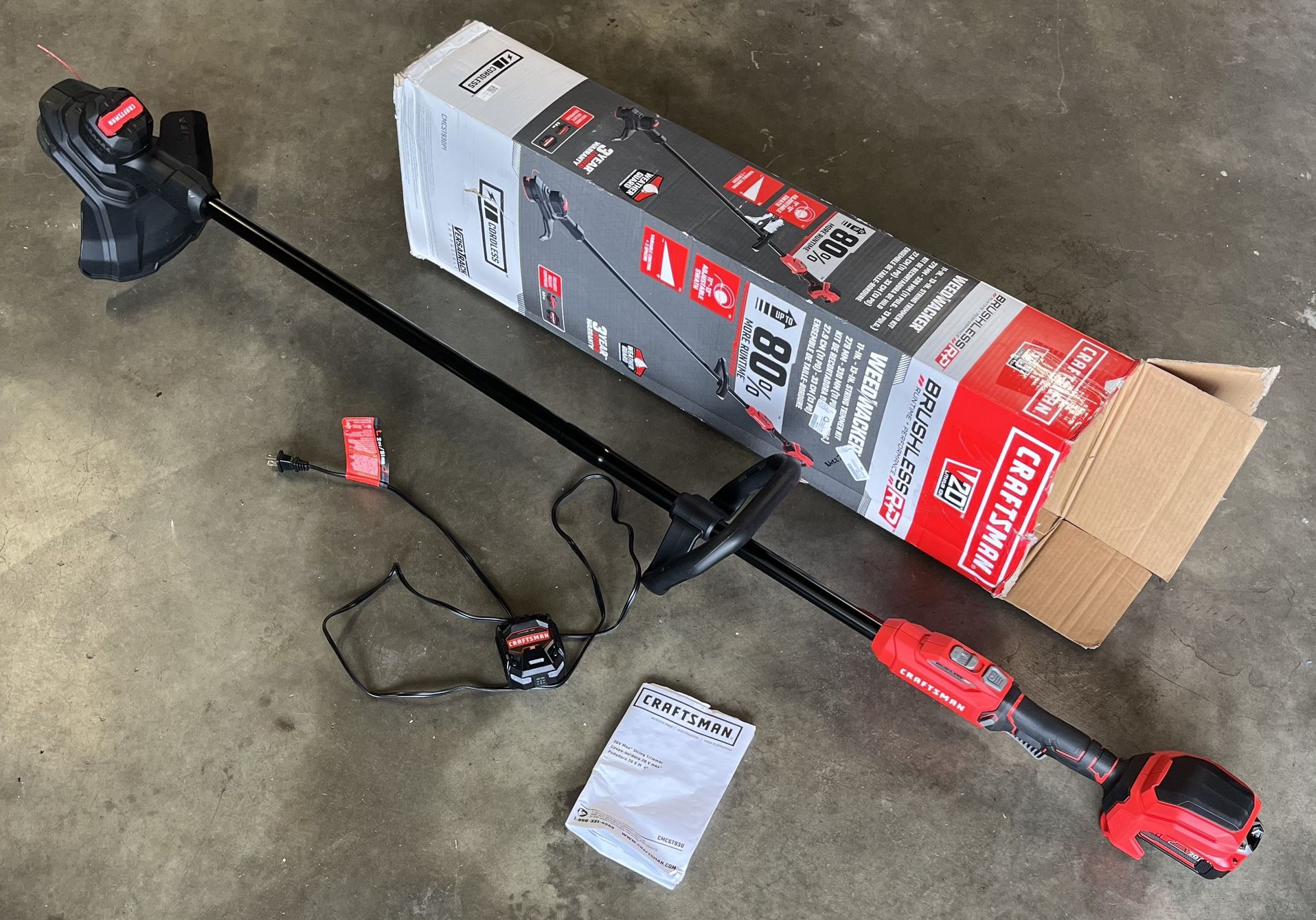 CRAFTSMAN V20* BRUSHLESS RP String Trimmer With 4.0Ah Battery And Charger Included