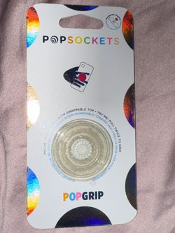PopSockets PopGrip with Swappable Top for Phones Grip/Stand Clear Silver Glitter