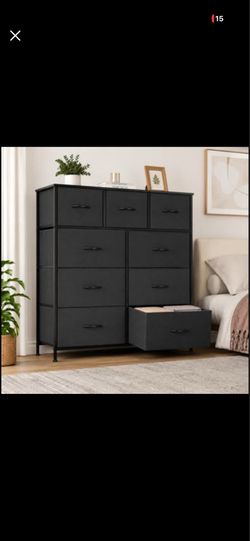 9-Drawer Fabric Dresser Storage Tower – Dark Gray, Metal Frame, Bedroom Organizer