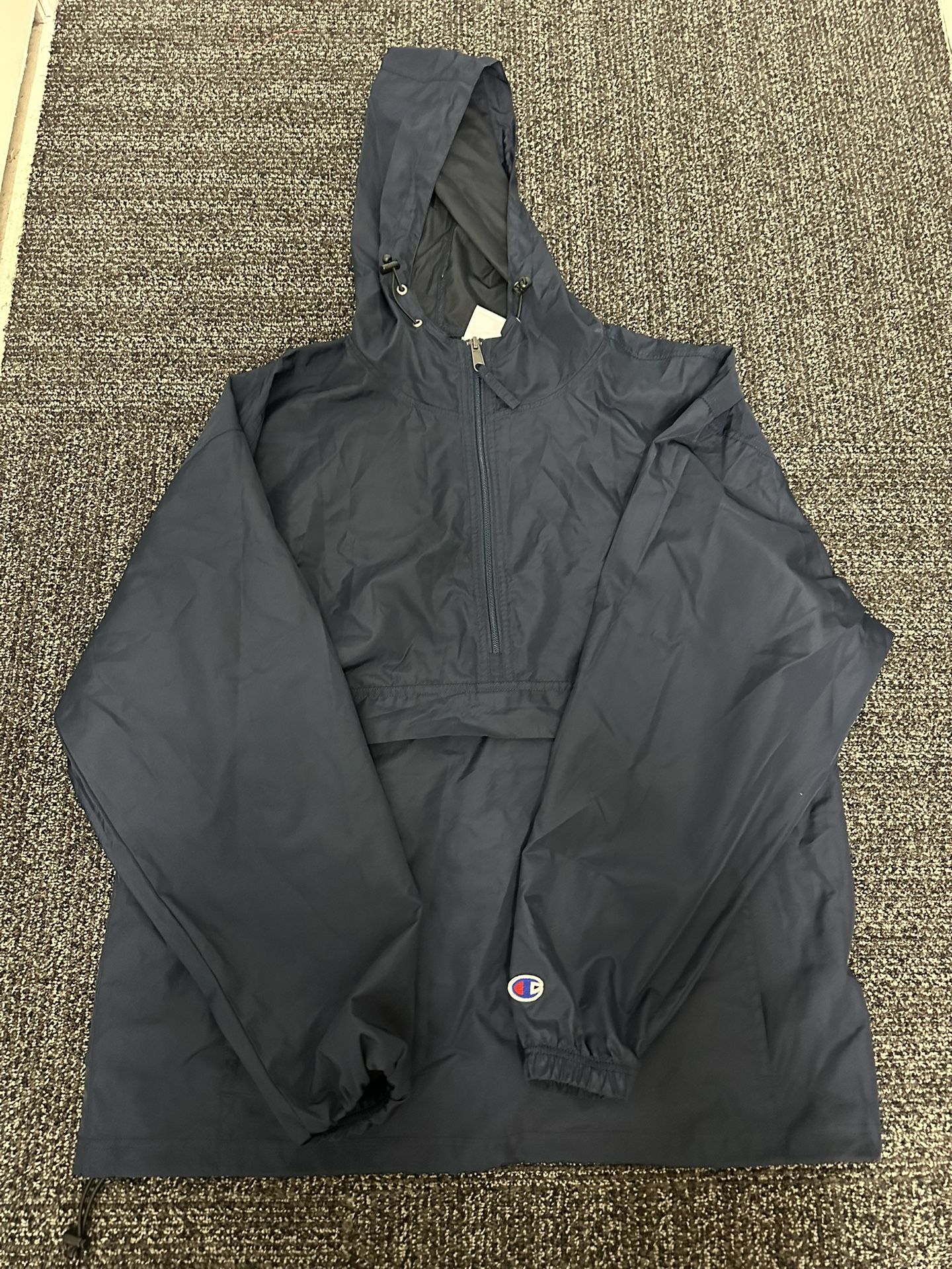 Champion Windbreaker Jacket Men's L Navy Blue Anorak Hooded Lightweight