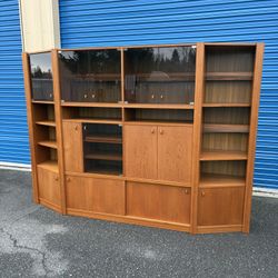 Mid Century Modern Large Teak Entertainment Center Bookshelf