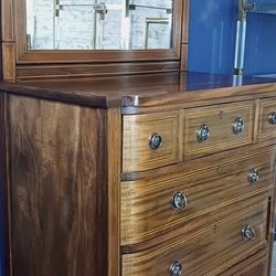 Hepplewhite Tall Boy Antique Dresser With Vanity Mirror,  Delivery