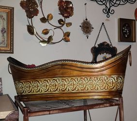 XL ORNATE METAL STORAGE BASKET CONTAINER BIN PLANTER FLOWER POT BED TABLE DECOR