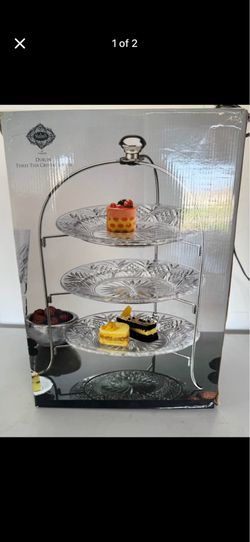 New Godinger Dublin Crystal 3-Tier Dessert Stand
