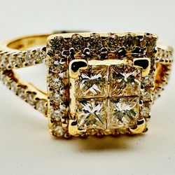 14k Gold Halo Diamond Engagement Ring