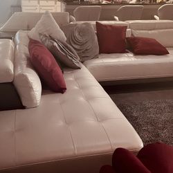 White/grey Leather Mate Sectional Sofa