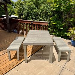 West Elm outdoor table with 2 benches