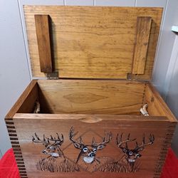 16" All Wood Ammo Box w Three Large Bucks