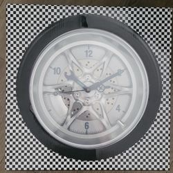 Tire Rim Gear Clock Rubber 14” Real Wheel Wall mountable Automotive Rally Shop 