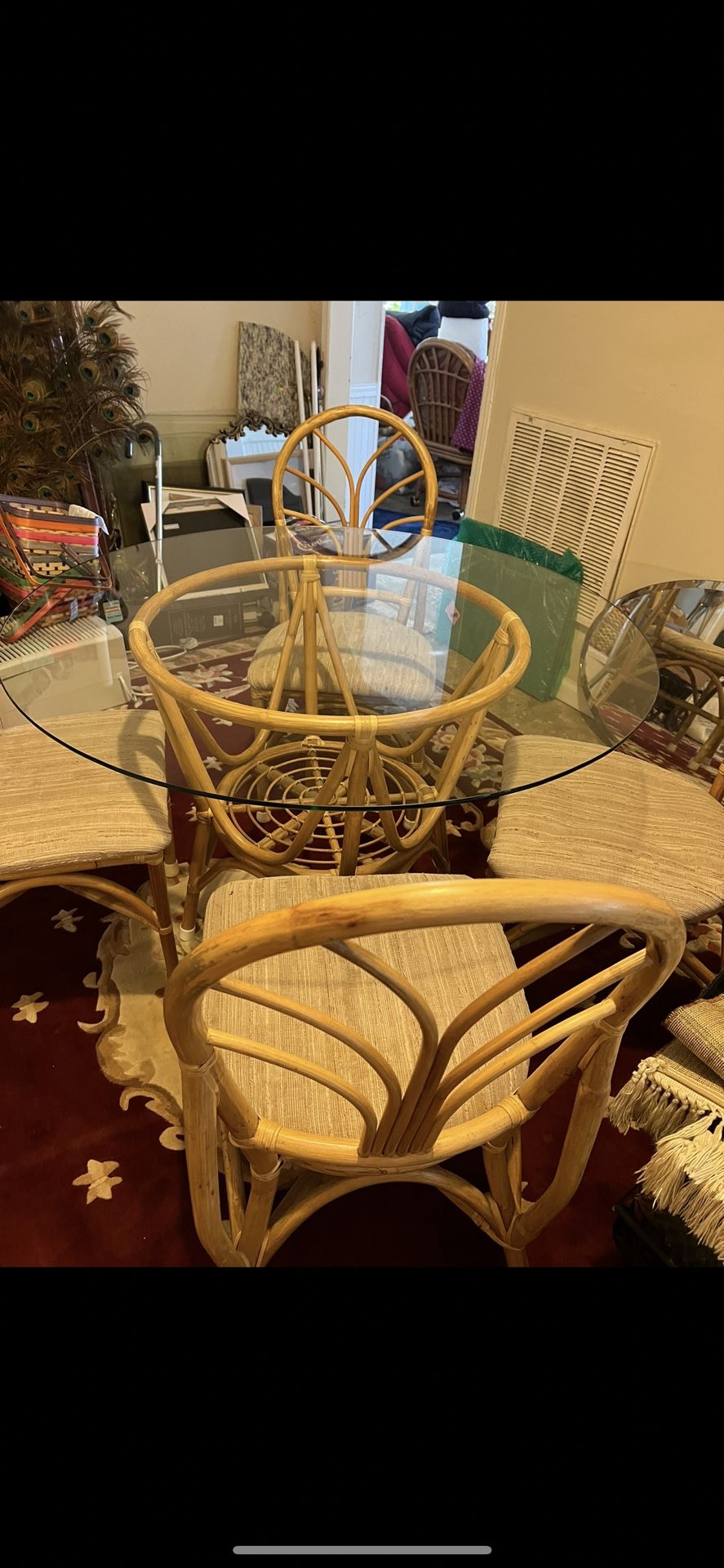 Dining Kitchen Food Table 4 Chairs Bamboo Rattan