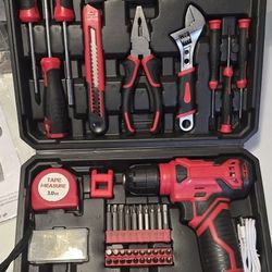 Tool Set - 8V Cordless Drill Kit, 132 Piece Box With Hand Drill