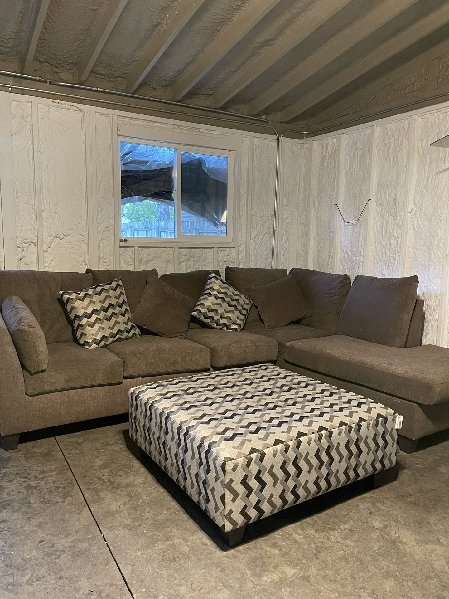 New Sectional With Pillows And Ottoman