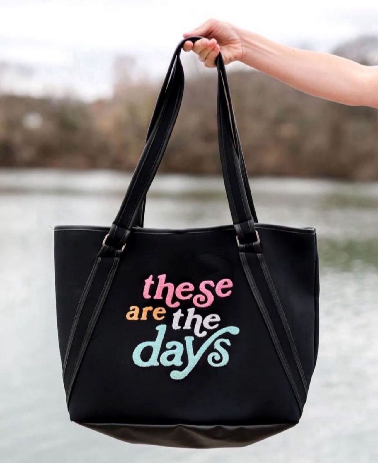 New Jadelynn Brooke Travel Bag Neoprene Tote - These Are The Days (Black)