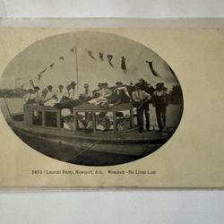 Vintage rare postcard: Launch party in Newport, Aks