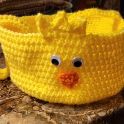 Hand Crocheted 9" Circumference Chick Easter Basket