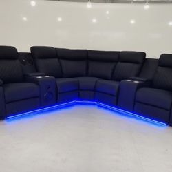 BLACK LEATHER sectional w/ SPEAKERS & LED’s