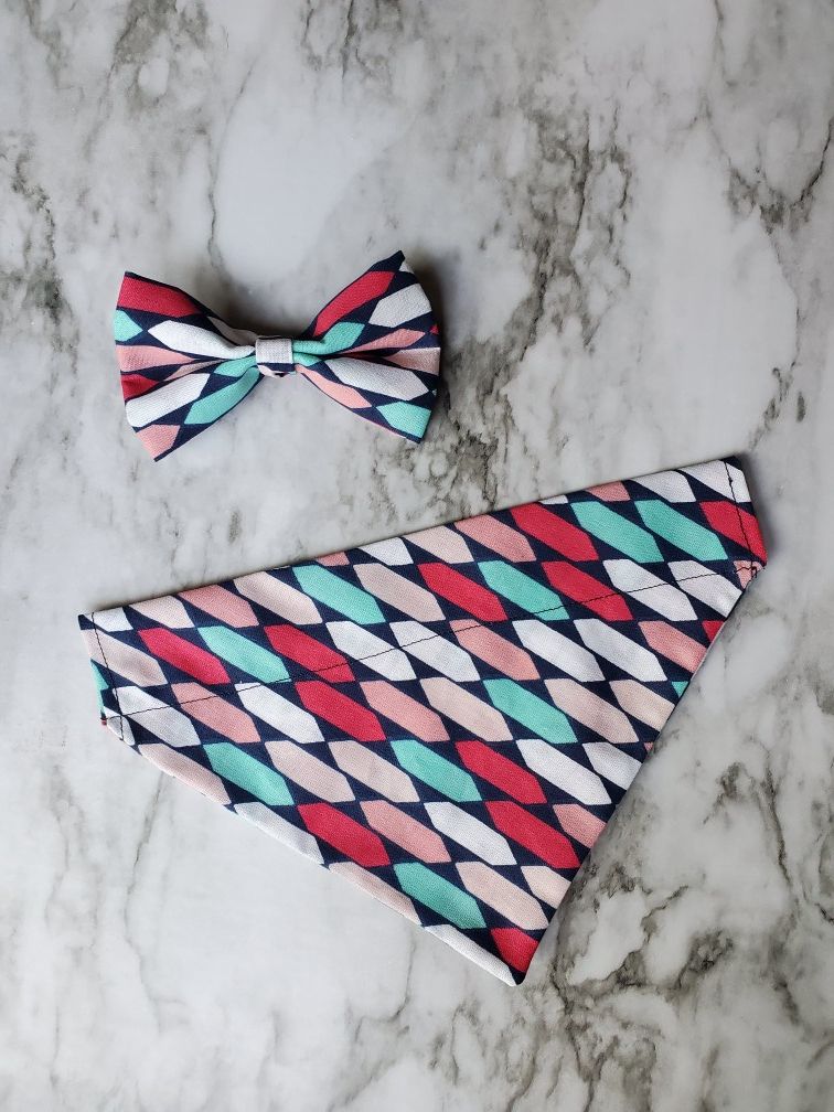 Personalized over the collar bandana with matching bow set