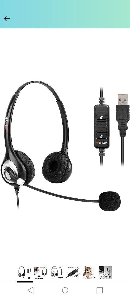 Corded USB Headset with Microphone Noise Cancelling & in-line Controls, Wantek