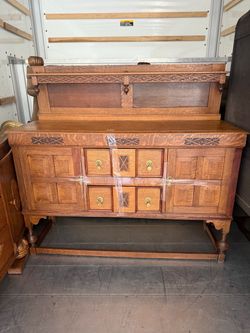 Antique Oak Sideboard Buffet with Backsplash