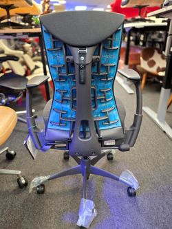 BRAND NEW! HERMAN MILLER EMBODY LOGITECH X GAMING EDITION ALL BLACK CYAN LIMITED SUPPLY FULLY ADJUSTABLE ARMS SEAT DEPTH ADJUSTMENT