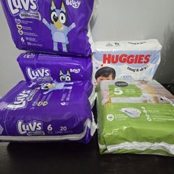 Luvs & Huggies Diapers - Size 6 & 5