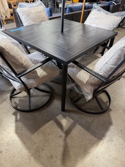 Black 5-Piece Metal Outdoor Dining Set with Cushion Guard Putty Beige Cushion