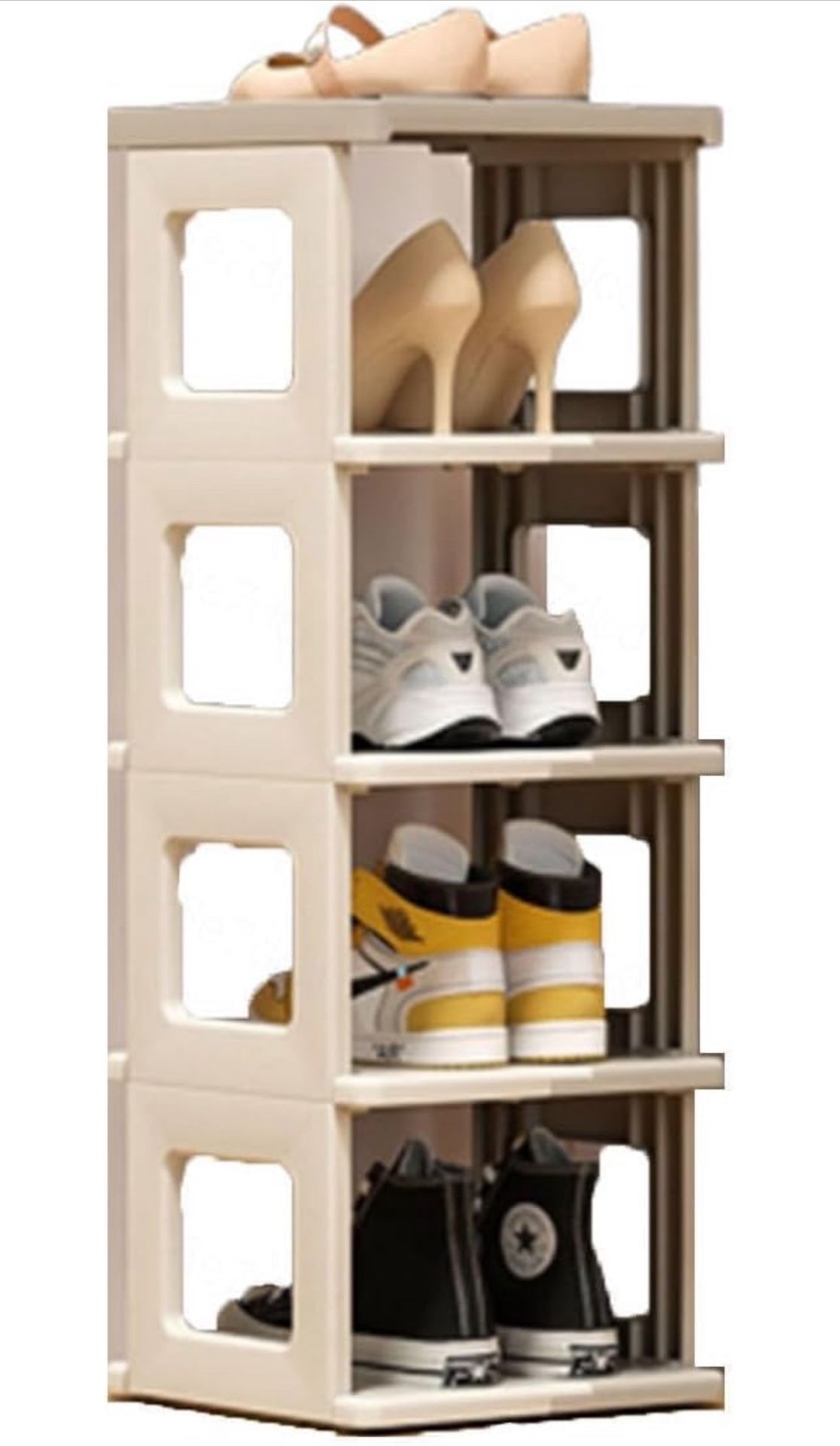 Plastic Shoe Rack 5-Tiers Narrow Shoe Shelf Floor Standing Shoe Holder Stackable Shoe Stand Multipurpose Shoe Organizer.