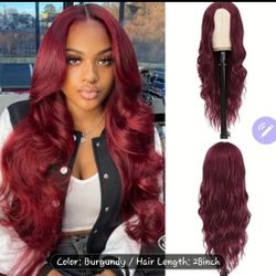 Burgundy Light Body Wave Wig 28"
