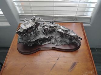 Western Stagecoach Bronze-Tone Sculpture on Wood Base
