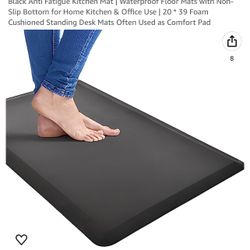 Black Anti Fatigue Kitchen Mat | Waterproof Floor Mats with Non-Slip Bottom for Home Kitchen & Office Use | 20 * 39 Foam Cushioned Standing Desk Mats 