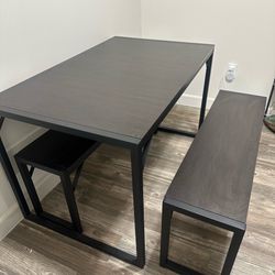 Zinus Louis 48 Inch Black Metal Frame Dining Table with Benches / 3 Piece Dining Set - Espresso