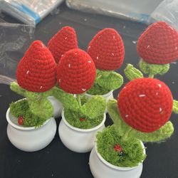 Tulip strawberry Crochet Flower Pot Red SS111-18 (12PC)