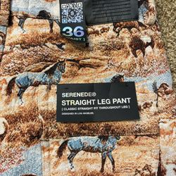 NWT Y2K Serenede Straight Leg Pants Horse Tapestry Print Mens Size 36