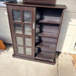 Slim Storage Cabinet with Glass Door – Dark Wood Finish