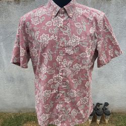 PreOwned Reyn Spooner Hawaiian Shirt Pink Full Button Men's Medium