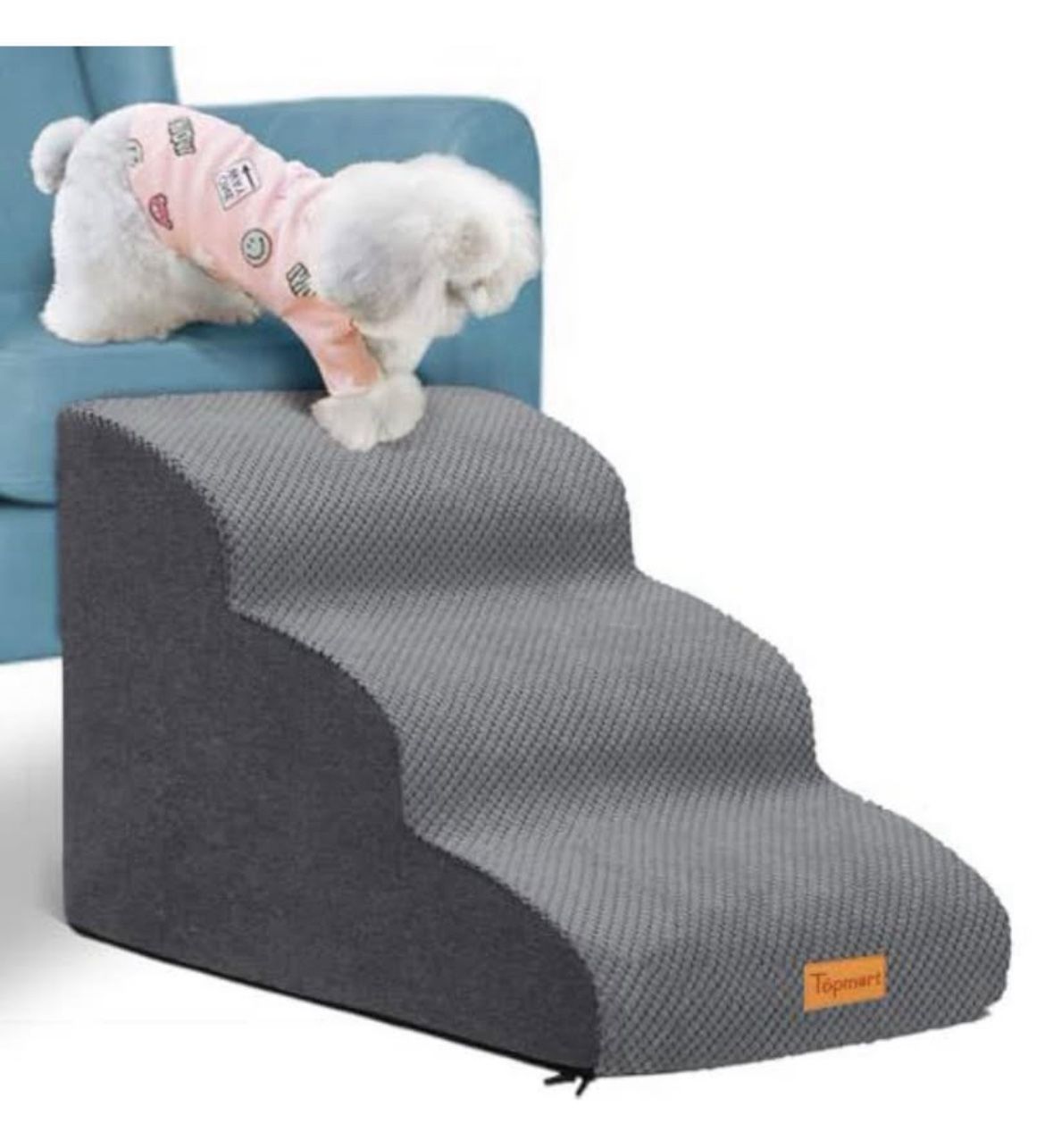 Topmart 3 Tiers Foam Dog Ramps/Steps,Non-Slip Pet Steps,Extra Wide Deep Dog Stairs,High Density Foam