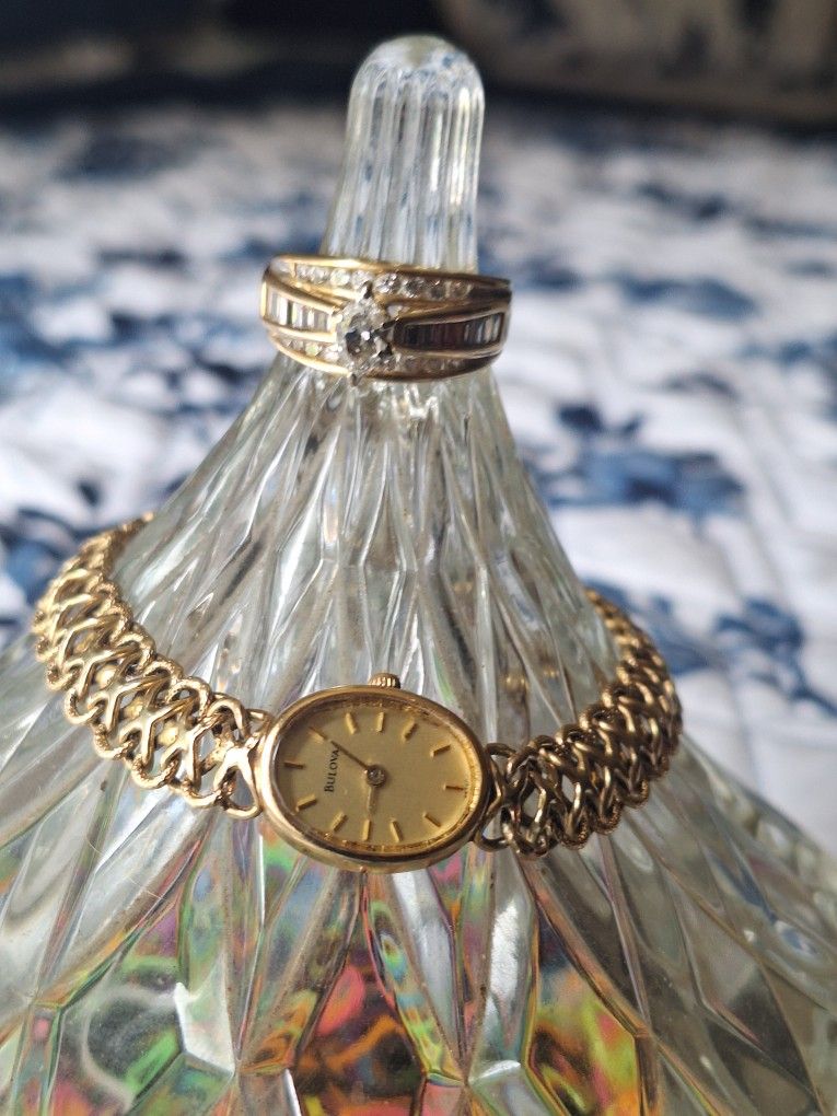 Marquis Diamond Wedding Ring 14k And Bulova 14k Watch And Band