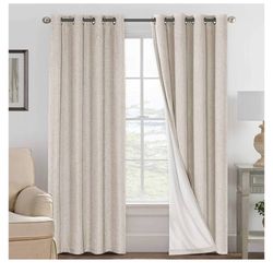 H.VERSAILTEX Linen Blackout Curtains 96 Inches Long, 100% Absolutely Blackout Elegant Curtains for Bedroom, Thermal Insulated Linen Drapes Grommet Cur