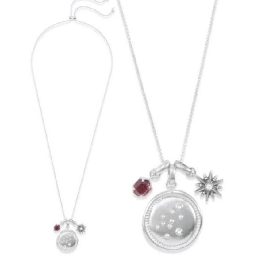 New KENDRA SCOTT Rhodium Plated Aquarius Charm Necklace Berry Glass.