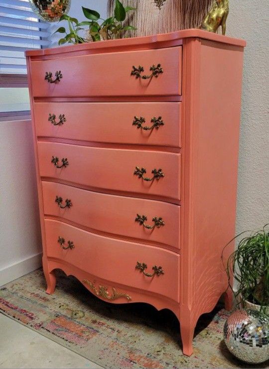 Flamingo Pink Ombre Dresser Solid Wood French Provincial